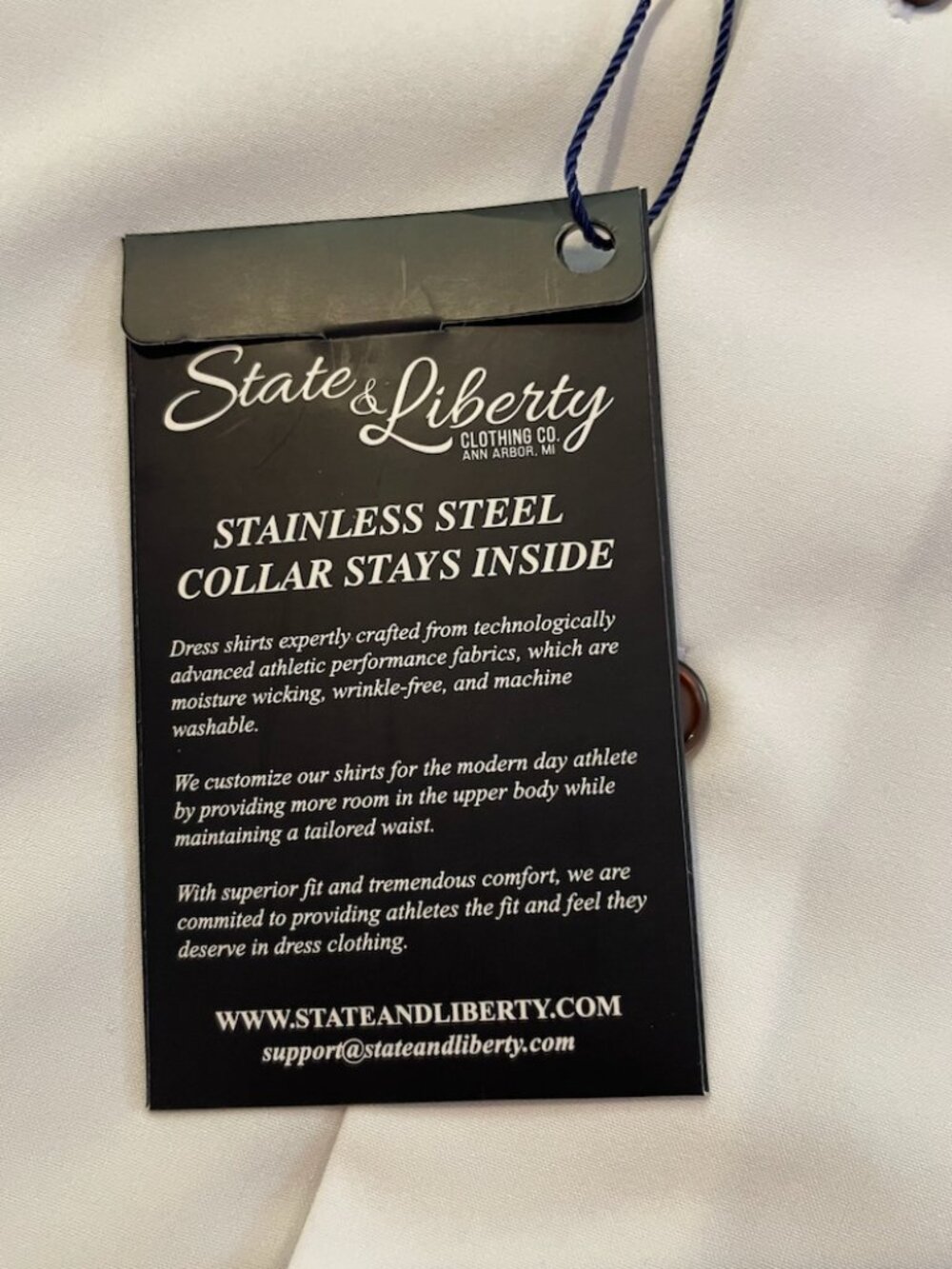 NWT State & Liberty The Springer Athletic Fit Shirt Sz M White with Navy Accents - Picture 11 of 16